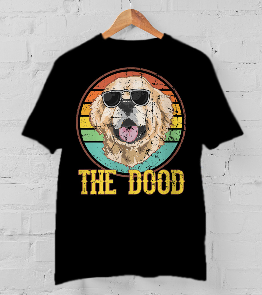 Retro Vintage Goldendoodle The Dood Dog Lovers Sunglasses Stripes T-Shirt