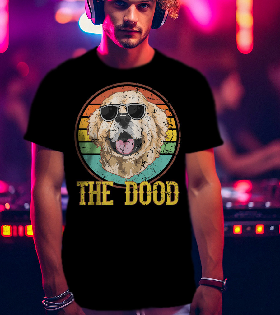 Retro Vintage Goldendoodle The Dood Dog Lovers Sunglasses Stripes T-Shirt