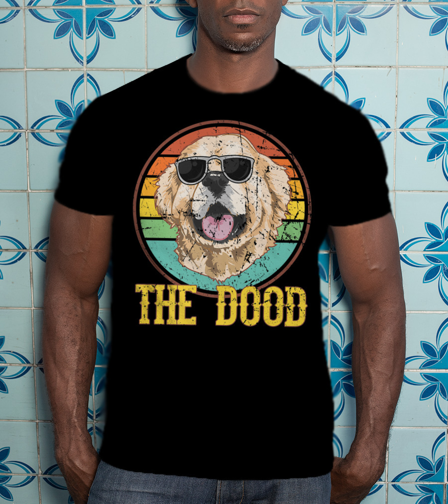 Retro Vintage Goldendoodle The Dood Dog Lovers Sunglasses Stripes T-Shirt