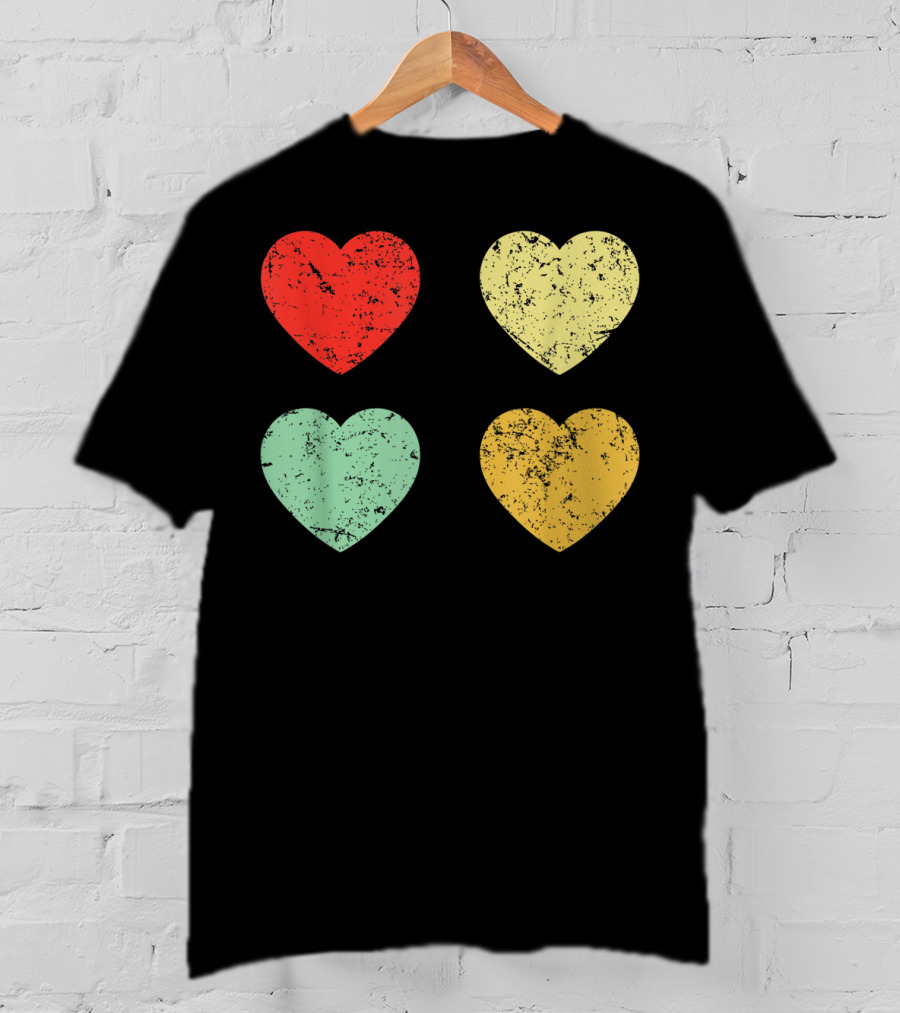Retro Vintage Grunge Hearts Valentines Day T-Shirt