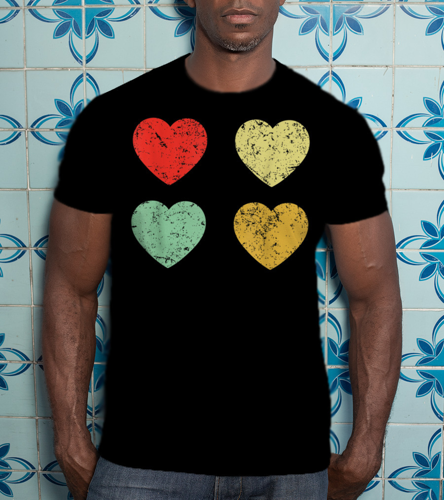 Retro Vintage Grunge Hearts Valentines Day T-Shirt