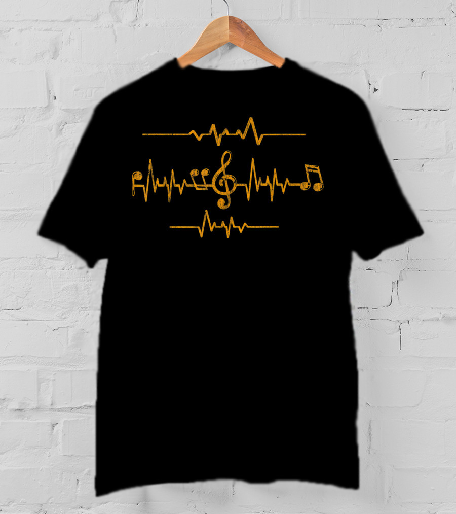 Retro Vintage Music Note Heartbeat EKG Treble Clef T-Shirt