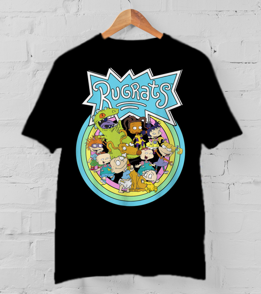 Rugrats Group Characters With Rainbow Circles Classic Title T-Shirt