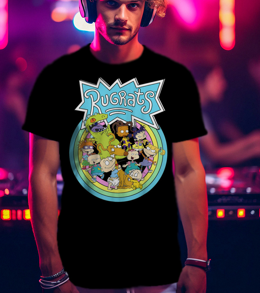 Rugrats Group Characters With Rainbow Circles Classic Title T-Shirt
