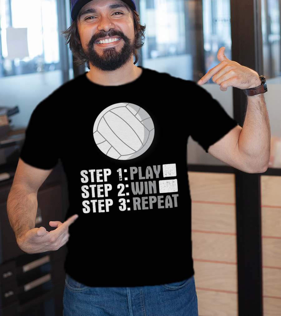 Step 1 2 3 Play Win Repeat Volleyball Athlete 7Q T-Shirt