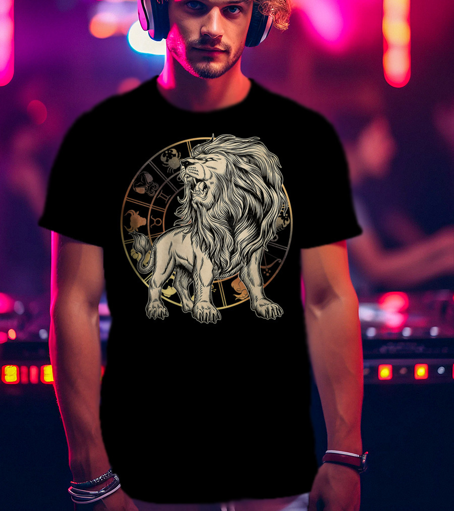 Leo Zodiac Lion Born In July August Astrology Circle T-Shirt