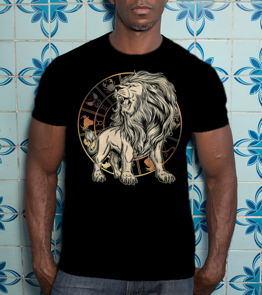 Leo Zodiac Lion Born In July August Astrology Circle T-Shirt