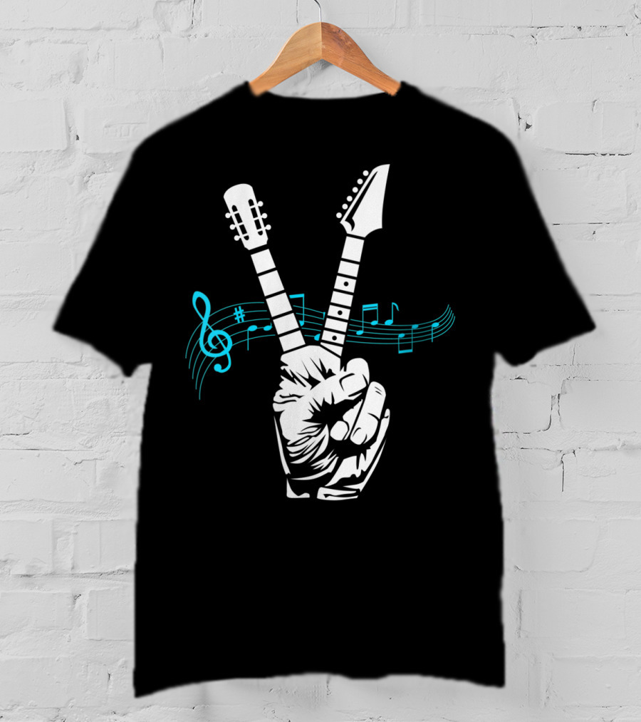 Peace Sign Musical Electric Acoustic Guitar Fusion T-Shirt