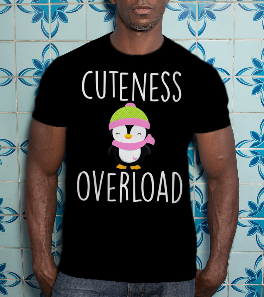 Cuteness Overload Penguin Lover Green Hat And Scarf T-Shirt