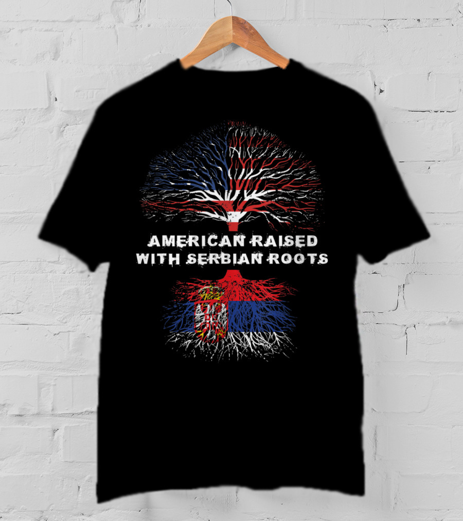 American Raised With Serbian Roots Tree Flag T-Shirt
