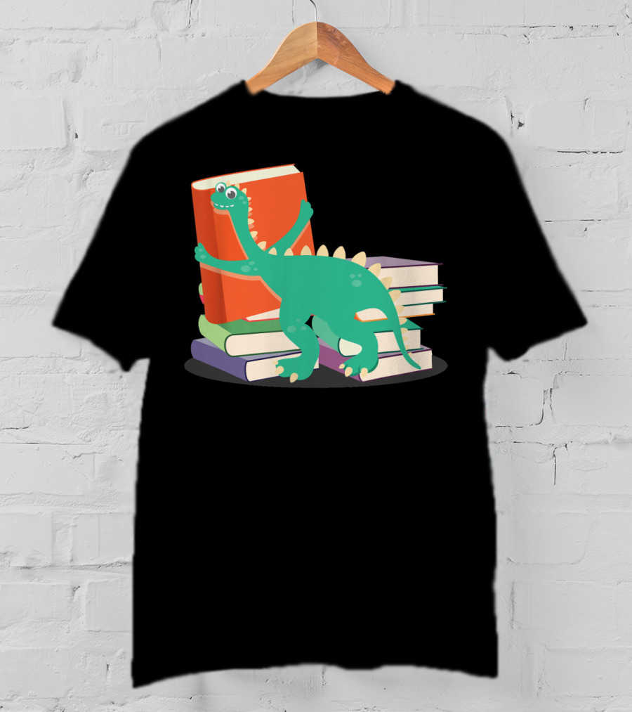 Cute Dinosaur Hugging Books For Bookish Literary Nerds T-Shirt