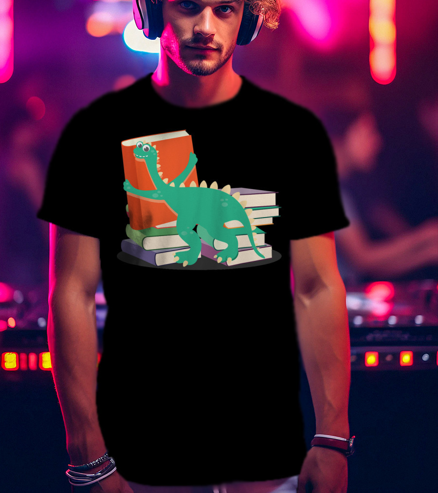 Cute Dinosaur Hugging Books For Bookish Literary Nerds T-Shirt