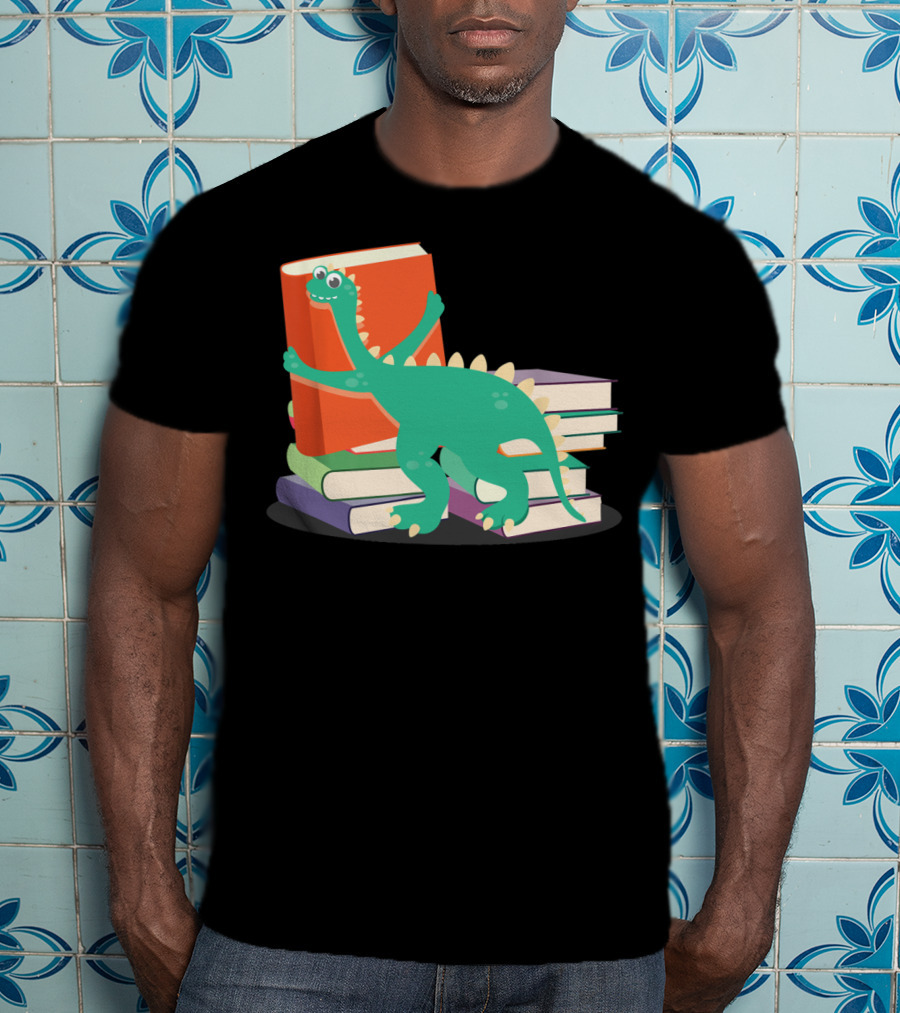 Cute Dinosaur Hugging Books For Bookish Literary Nerds T-Shirt