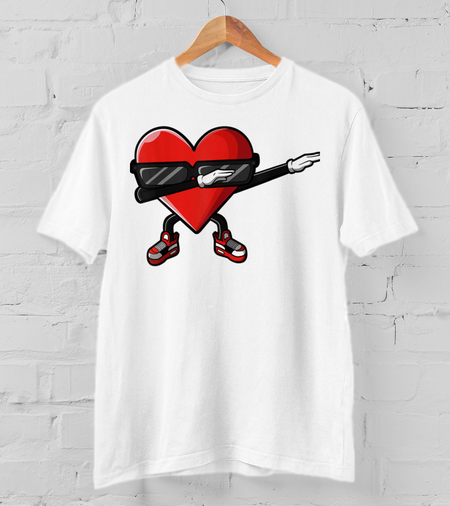 Dabbing Heart Funny Cute Valentines Day With Sneakers And Shades T-Shirt