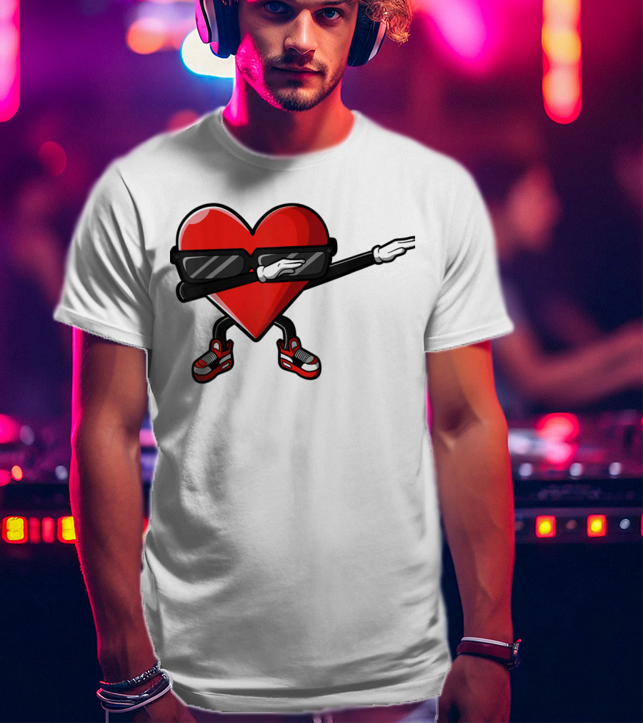 Dabbing Heart Funny Cute Valentines Day With Sneakers And Shades T-Shirt