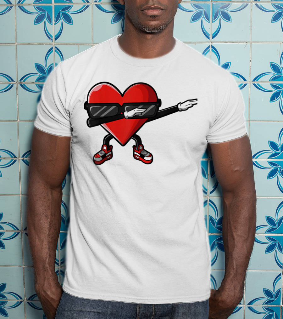 Dabbing Heart Funny Cute Valentines Day With Sneakers And Shades T-Shirt