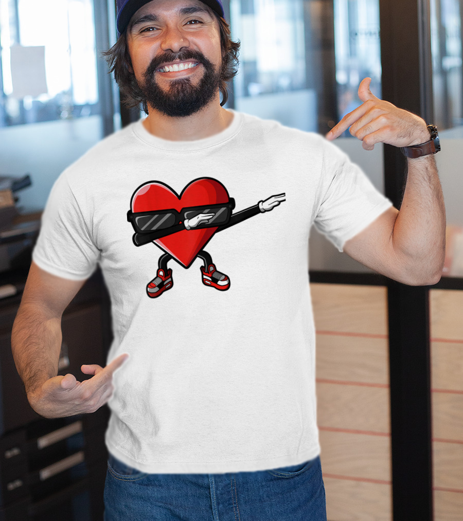 Dabbing Heart Funny Cute Valentines Day With Sneakers And Shades T-Shirt