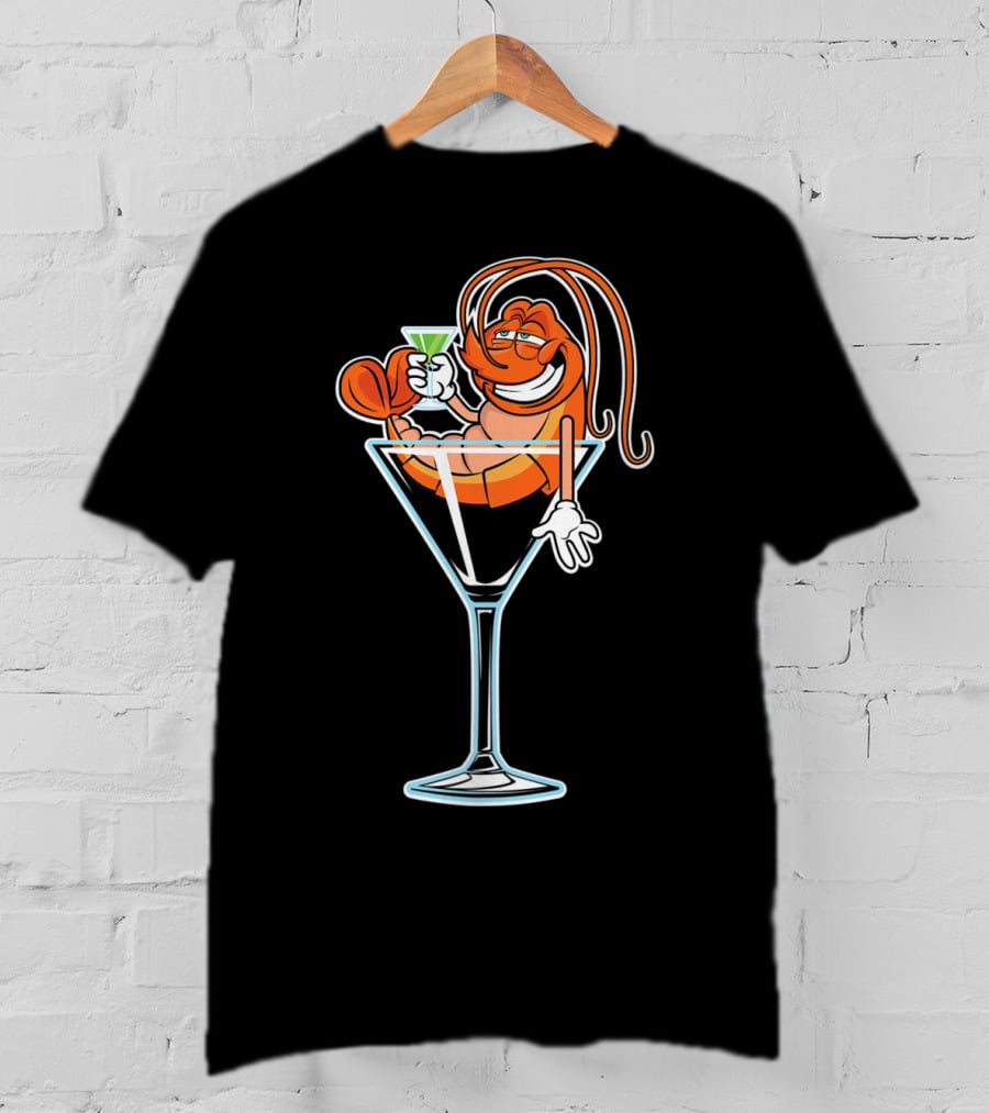 Drunk Shrimp Relaxing In Martini Glass With Cocktail Drink T-Shirt