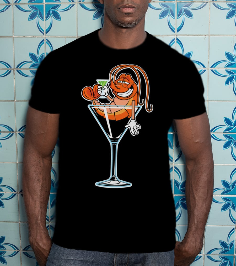 Drunk Shrimp Relaxing In Martini Glass With Cocktail Drink T-Shirt