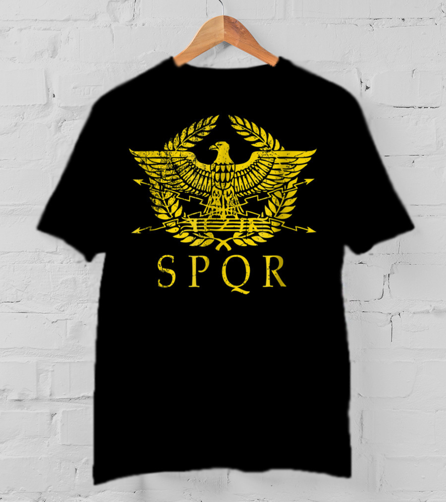 SPQR Distressed Ancient Rome Gold Eagle Laurel Emblem T-Shirt