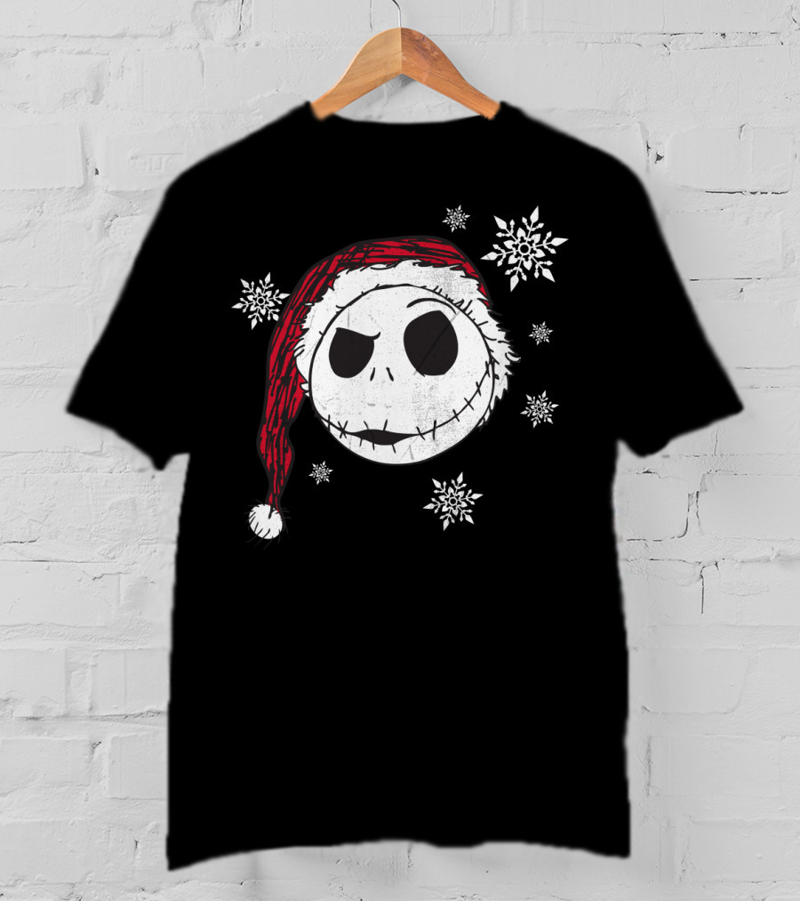 Disney Jack Skellington Santa Hat Snowflakes T-Shirt
