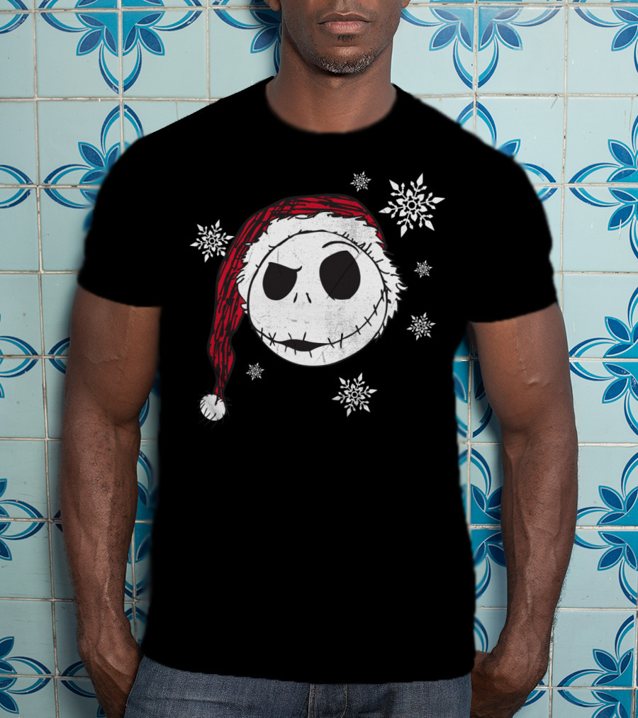 Disney Jack Skellington Santa Hat Snowflakes T-Shirt