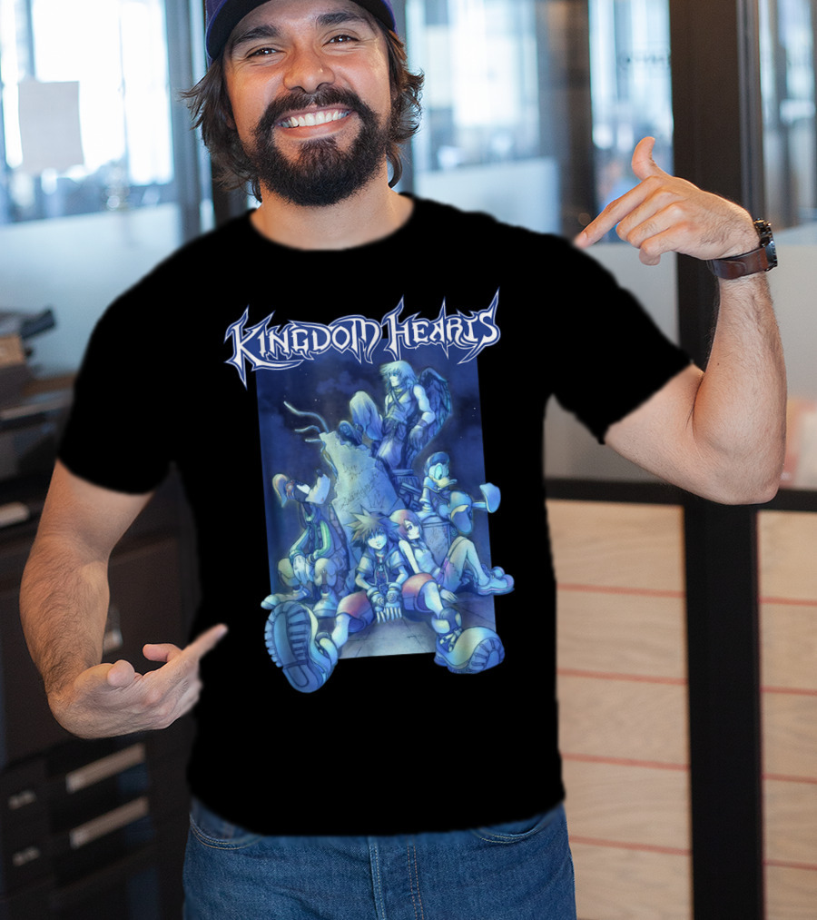 Kingdom Hearts Disney Blue Crew Art With Sora Donald Goofy And Riku T-Shirt