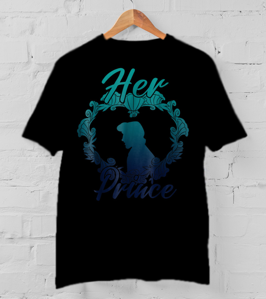 Disney Little Mermaid Eric Her Prince Silhouette Teal Floral T-Shirt