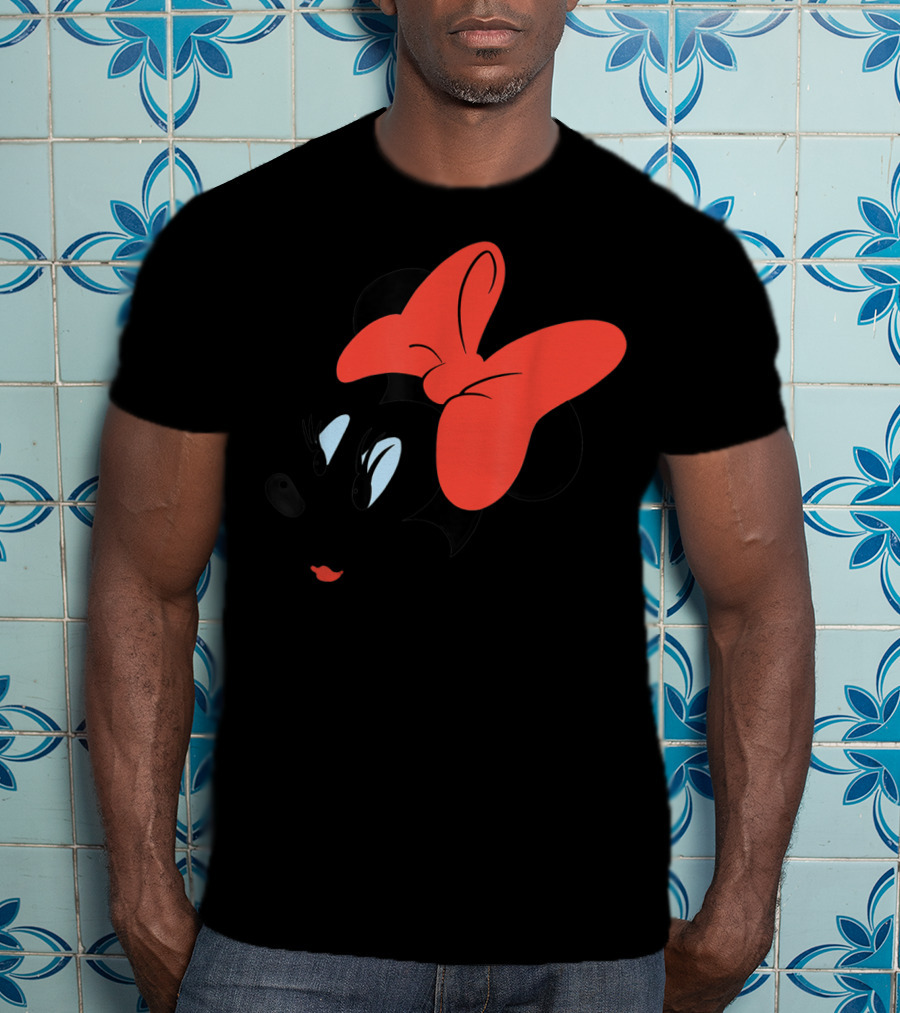 Disney Minnie Mouse Face Red Bow Sketch T-Shirt