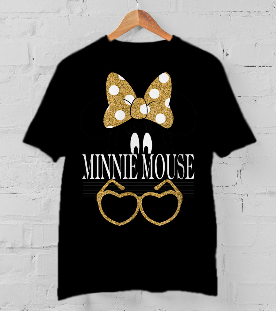 Minnie Mouse Gold Polka Dot Bow And Heart Sunglasses T-Shirt