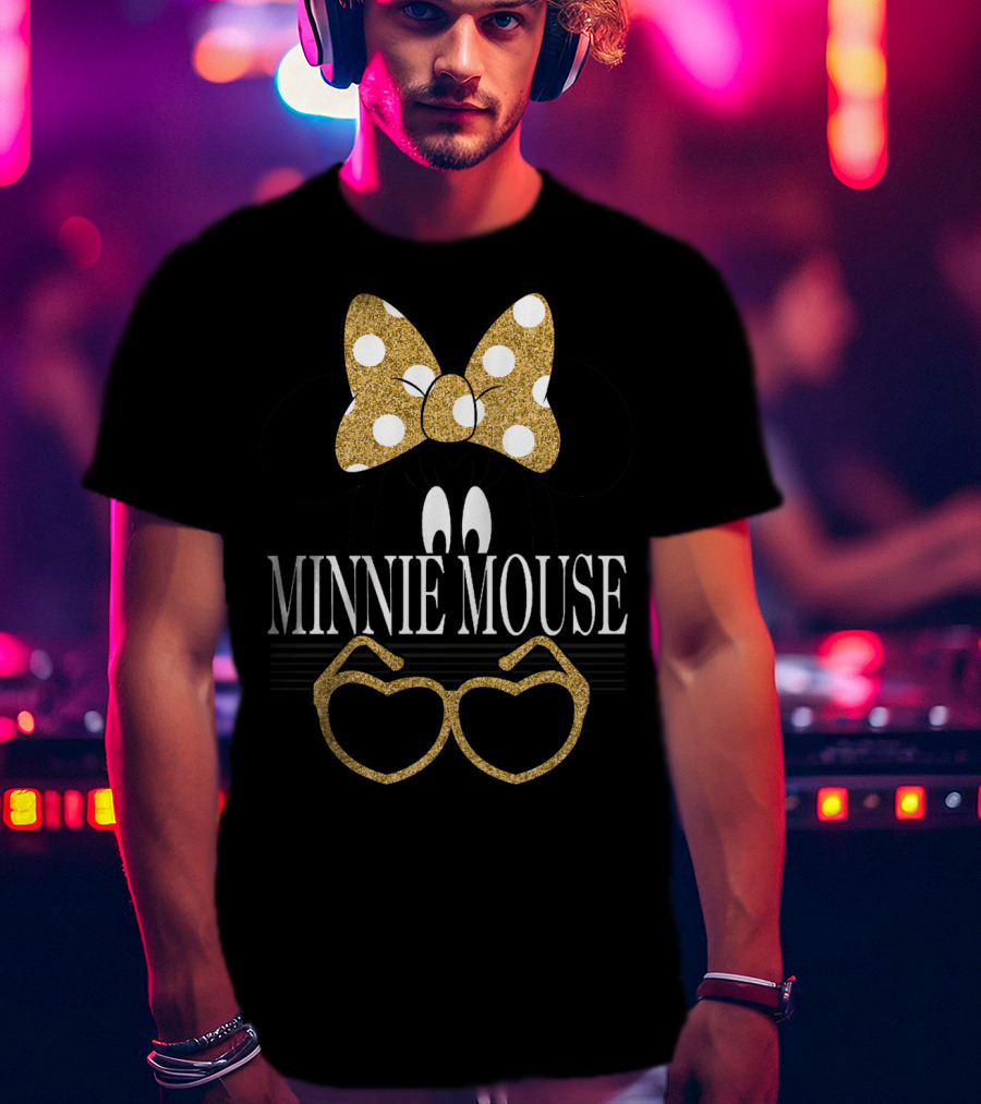 Minnie Mouse Gold Polka Dot Bow And Heart Sunglasses T-Shirt