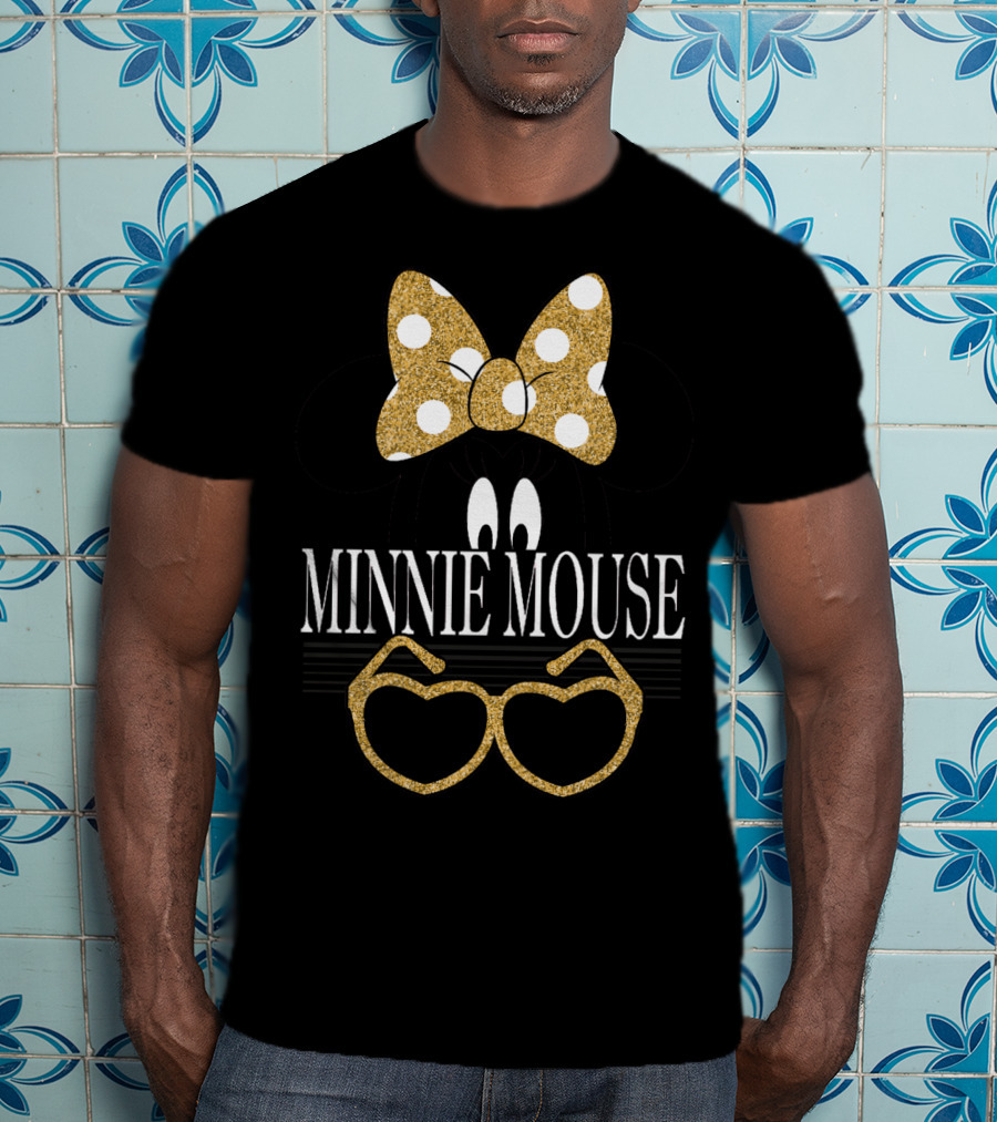 Minnie Mouse Gold Polka Dot Bow And Heart Sunglasses T-Shirt