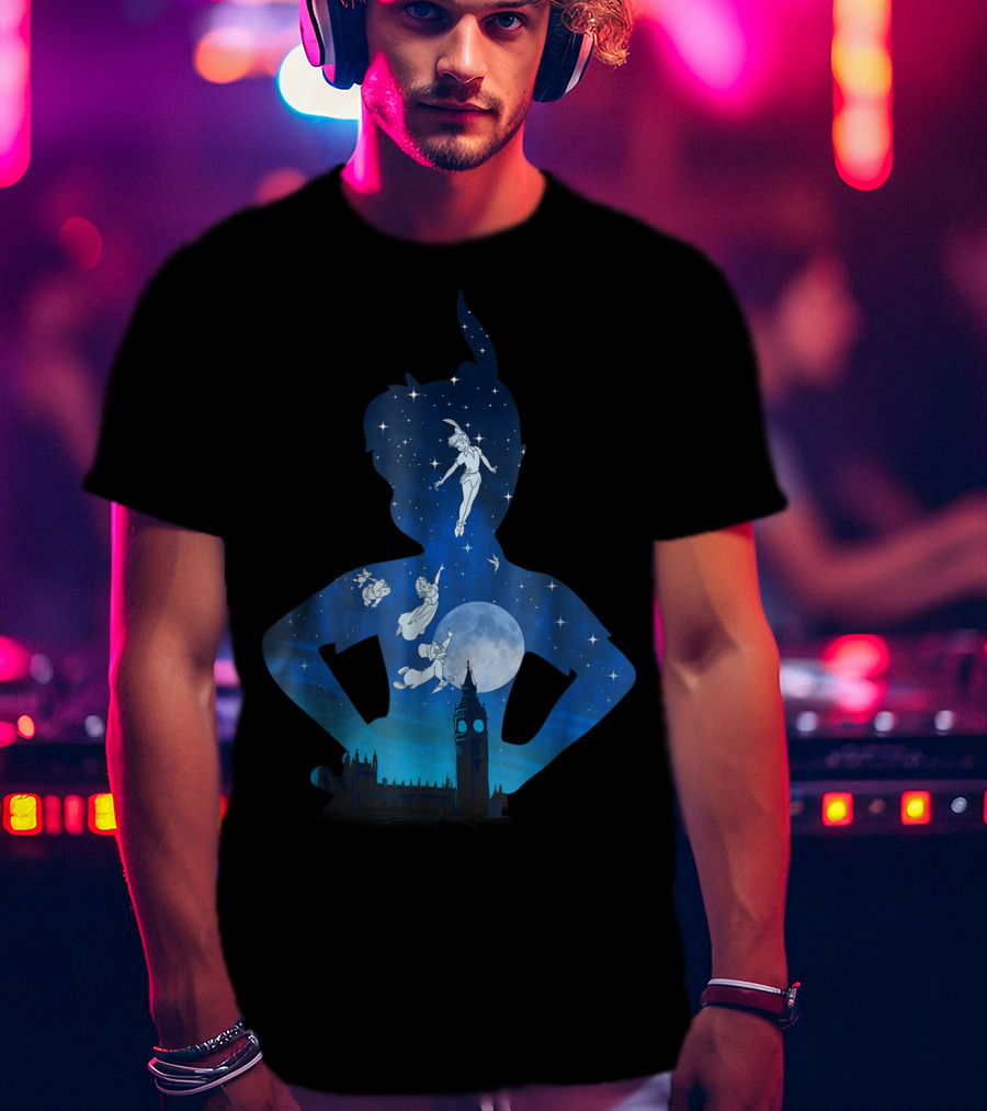 Disney Peter Pan London Night Sky Silhouette Flight T-Shirt