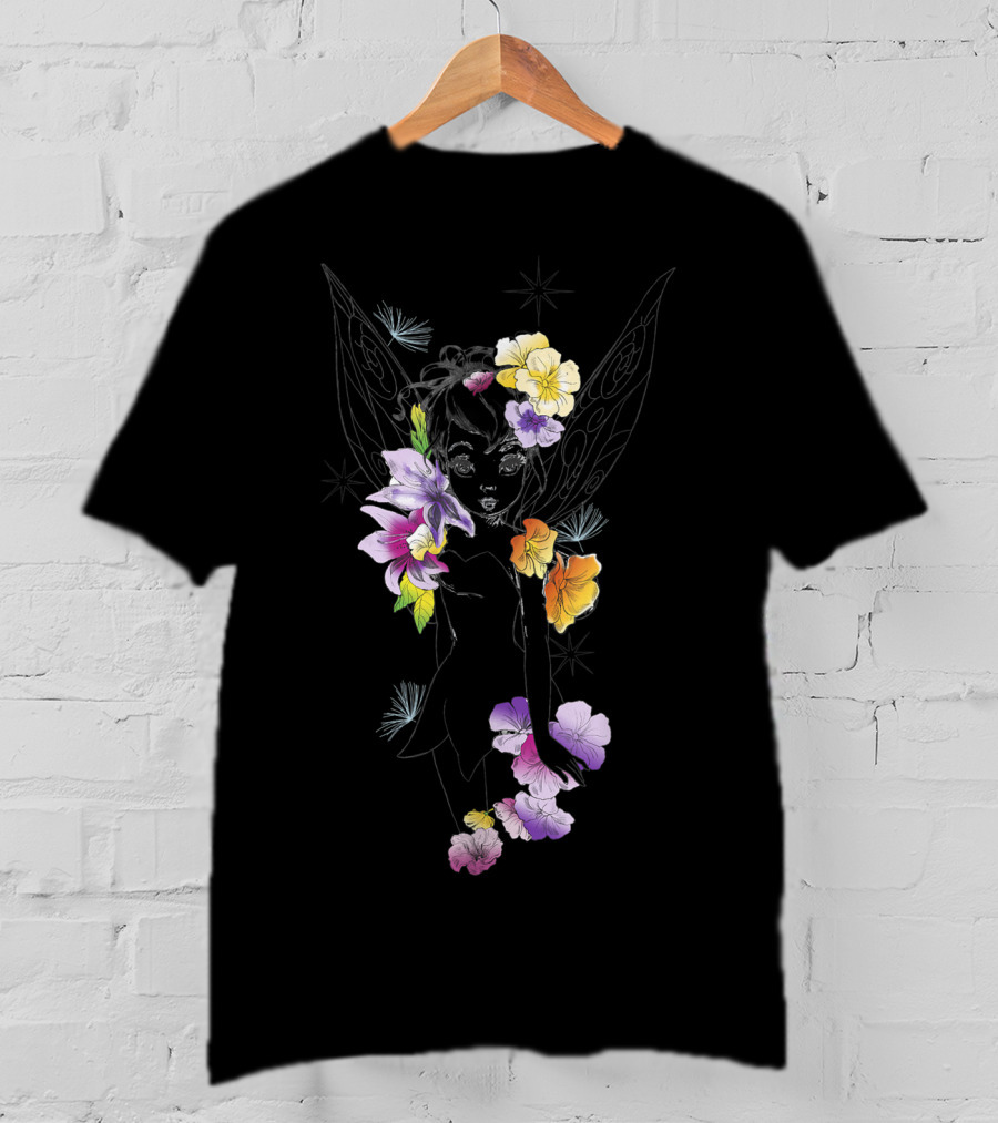 Tinker Bell Floral Sketch Outline Disney Peter Pan T-Shirt