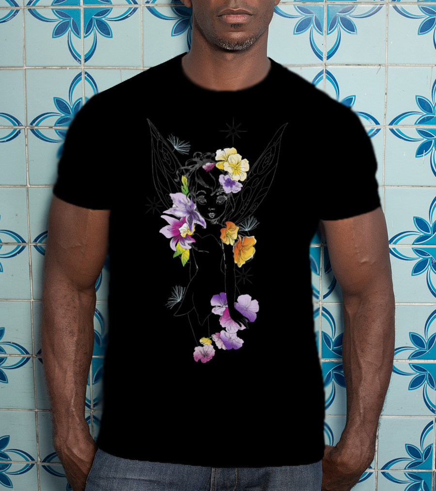 Tinker Bell Floral Sketch Outline Disney Peter Pan T-Shirt