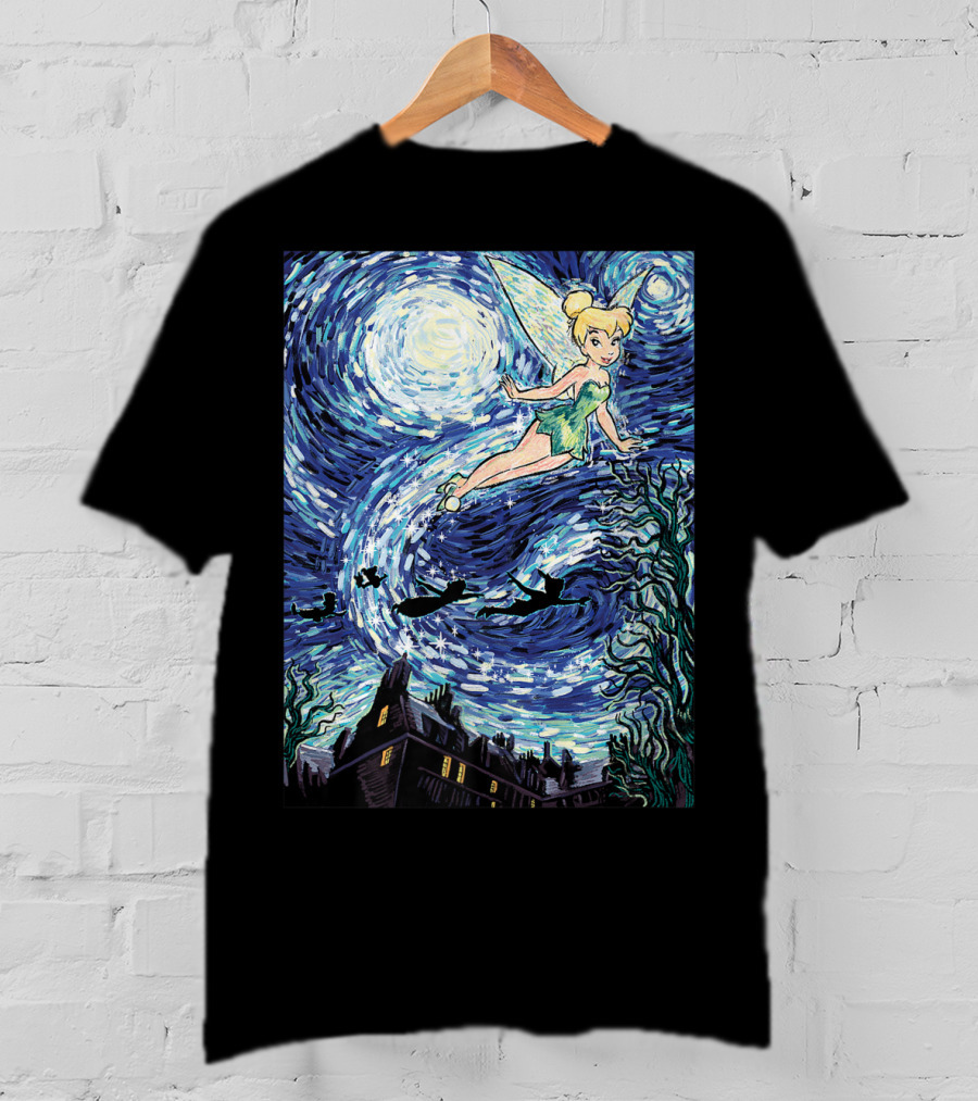 Disney Peter Pan Tinker Bell Starry Night Van Gogh Style Flight Scene T-Shirt