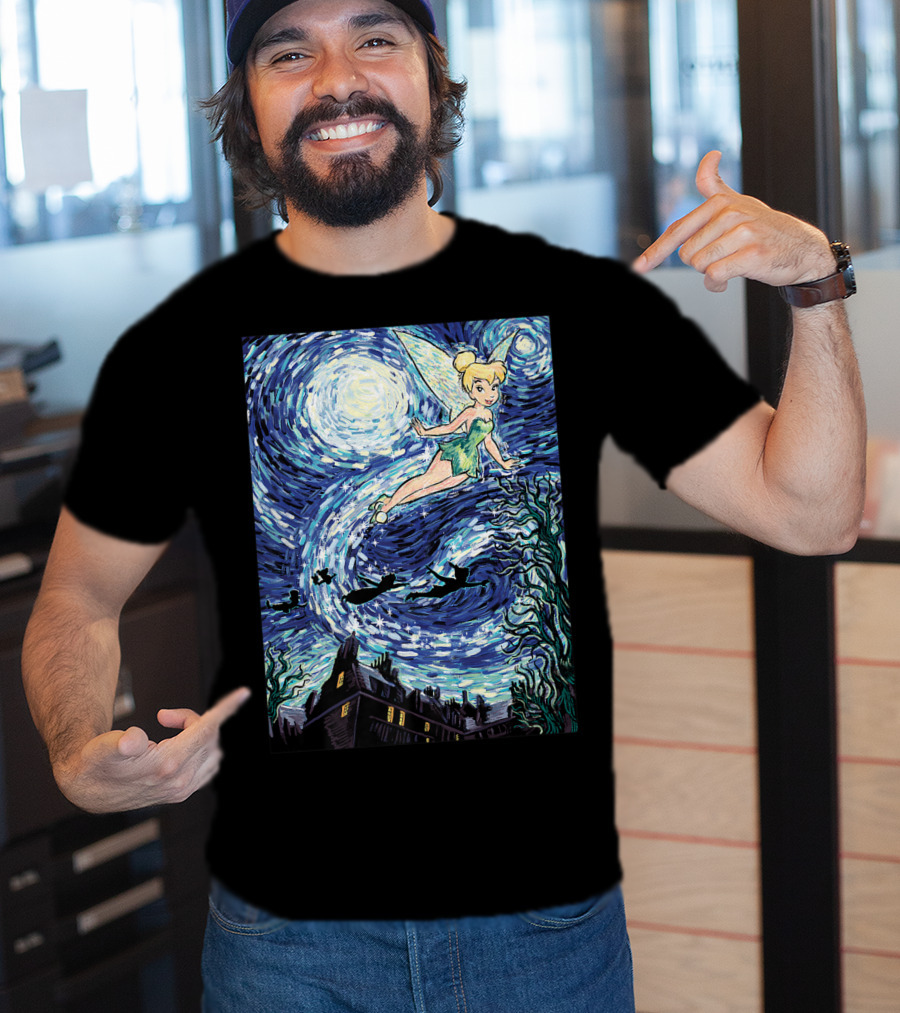 Disney Peter Pan Tinker Bell Starry Night Van Gogh Style Flight Scene T-Shirt