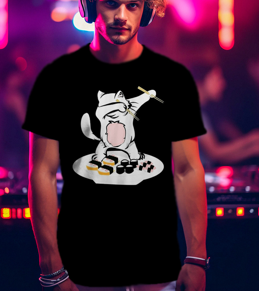 Catsushi Cute Cat Eating Sushi With Chopsticks T-Shirt