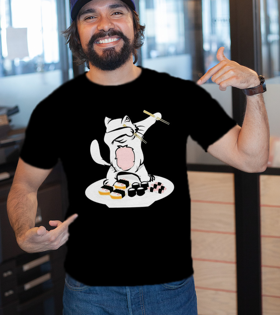 Catsushi Cute Cat Eating Sushi With Chopsticks T-Shirt