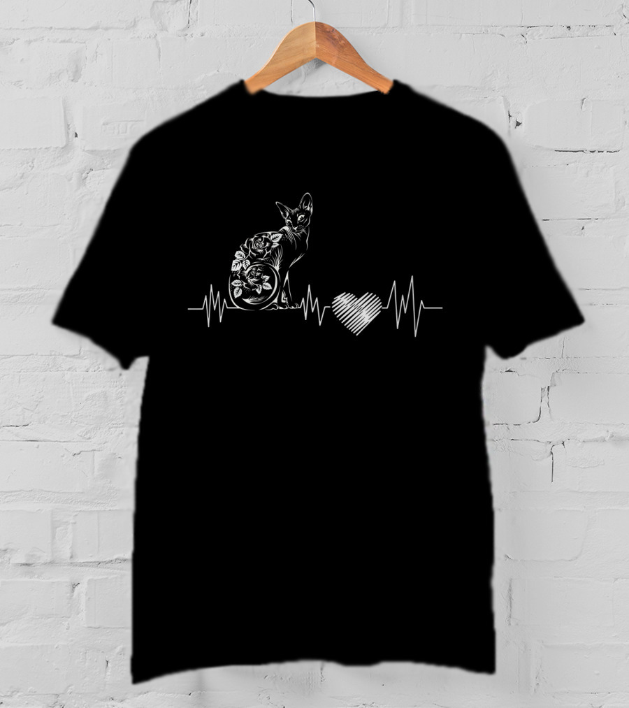 Maine Coon Cat Floral Heartbeat Line T-Shirt