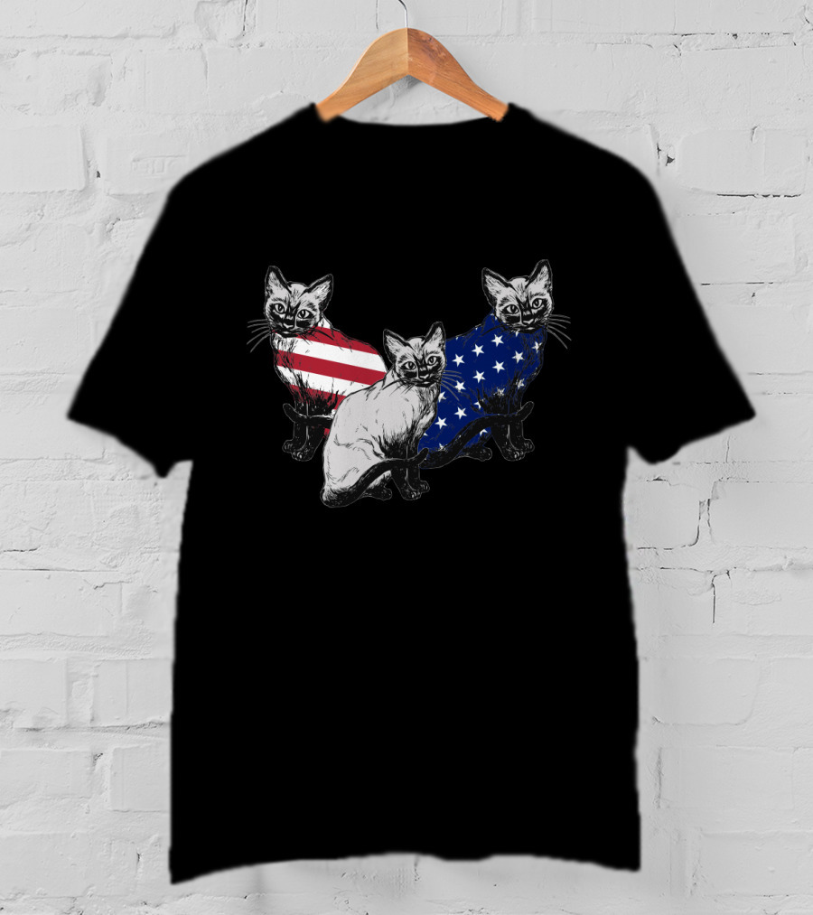 Siamese Cats American Flag July Independence Day T-Shirt