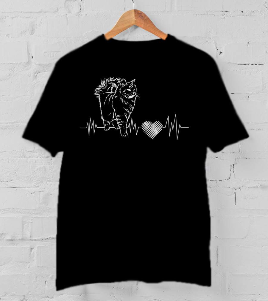 SiberianLover Cat Heartbeat Line With Heart T-Shirt