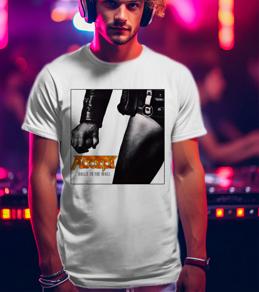 Accept Balls To The Wall Album Cover Leather Jacket And Studded Belt T-Shirt