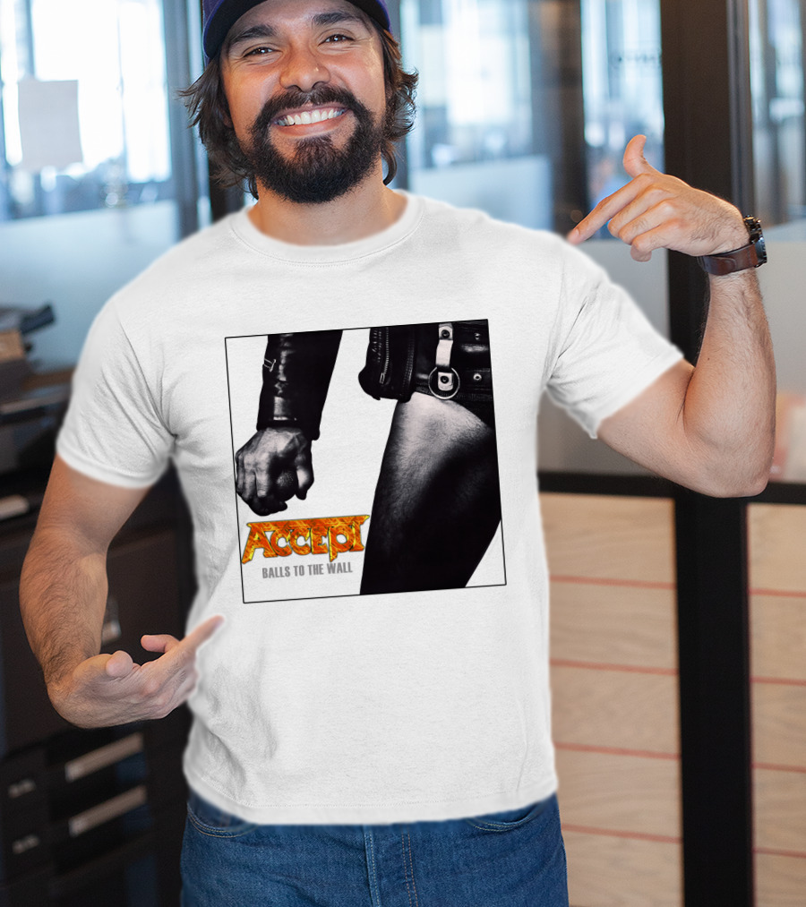 Accept Balls To The Wall Album Cover Leather Jacket And Studded Belt T-Shirt