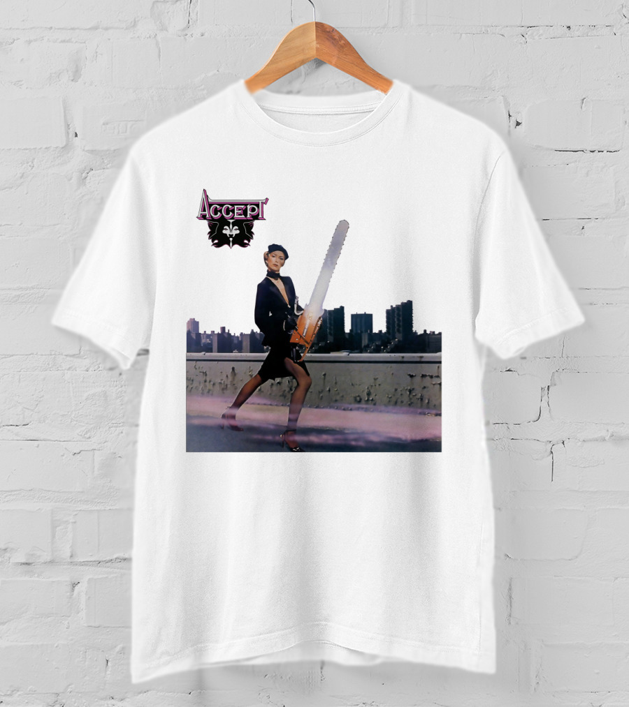 Accept Chainsaw Woman Cityscape Scene T-Shirt