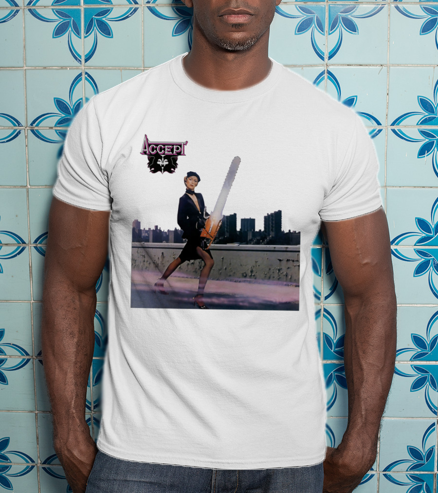 Accept Chainsaw Woman Cityscape Scene T-Shirt