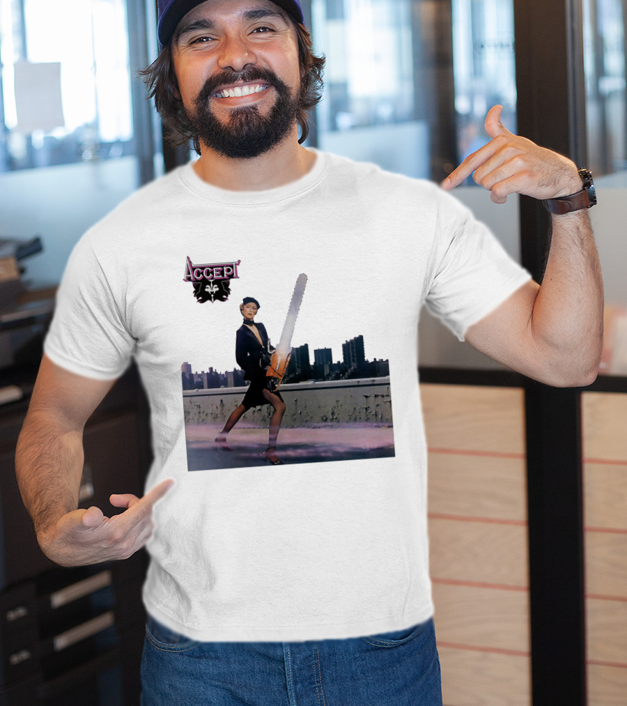 Accept Chainsaw Woman Cityscape Scene T-Shirt