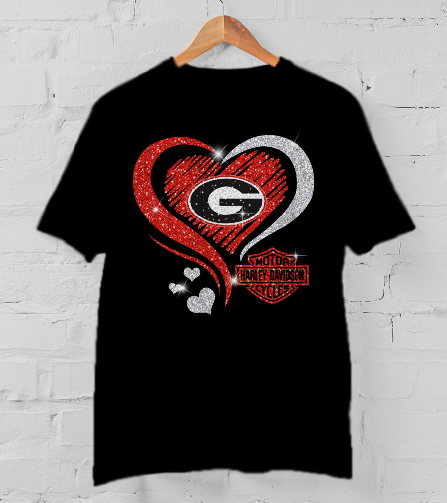 Georgia Bulldogs Harley Davidson Love Heart T-Shirt