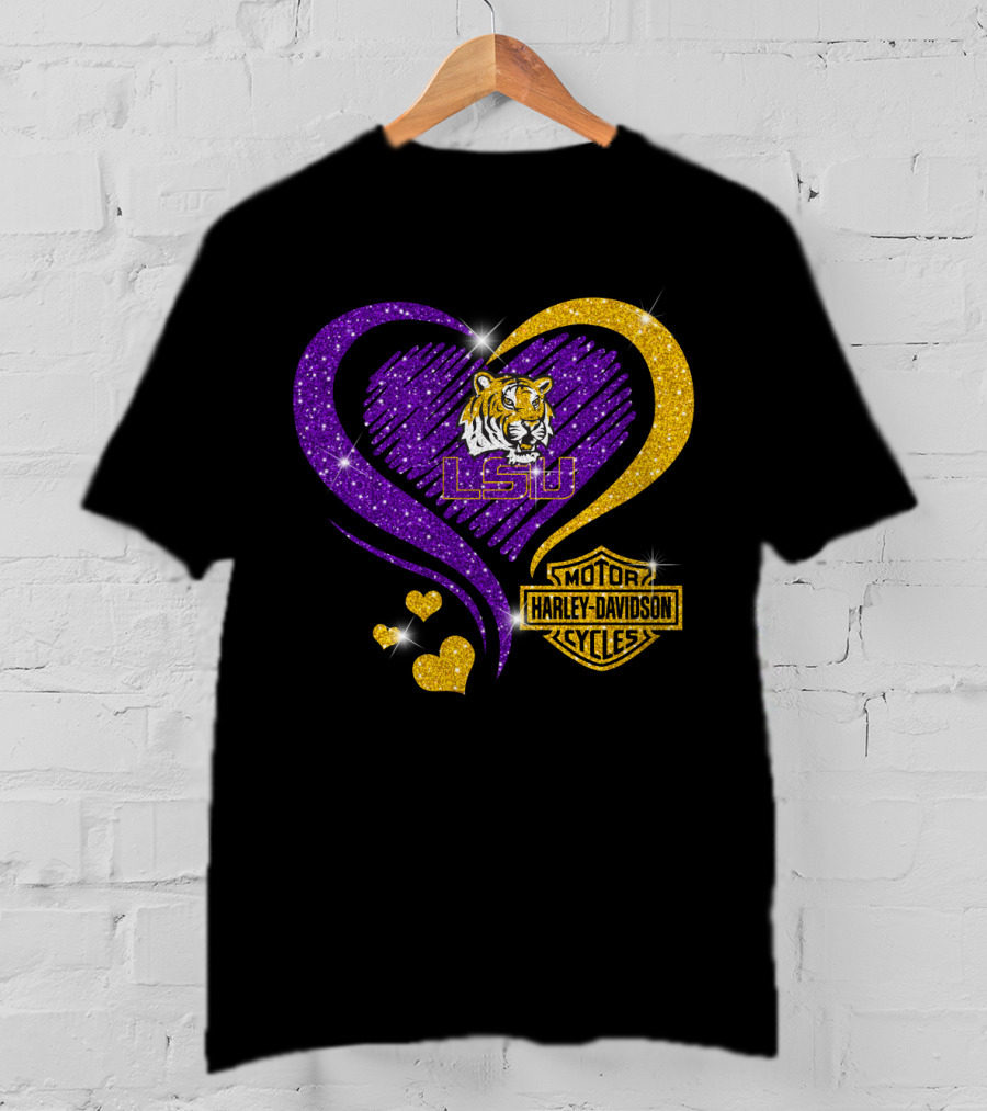 Hd Ncaa Lsu Tigers Heart Harley Davidson Motorcycle Cycles T-Shirt