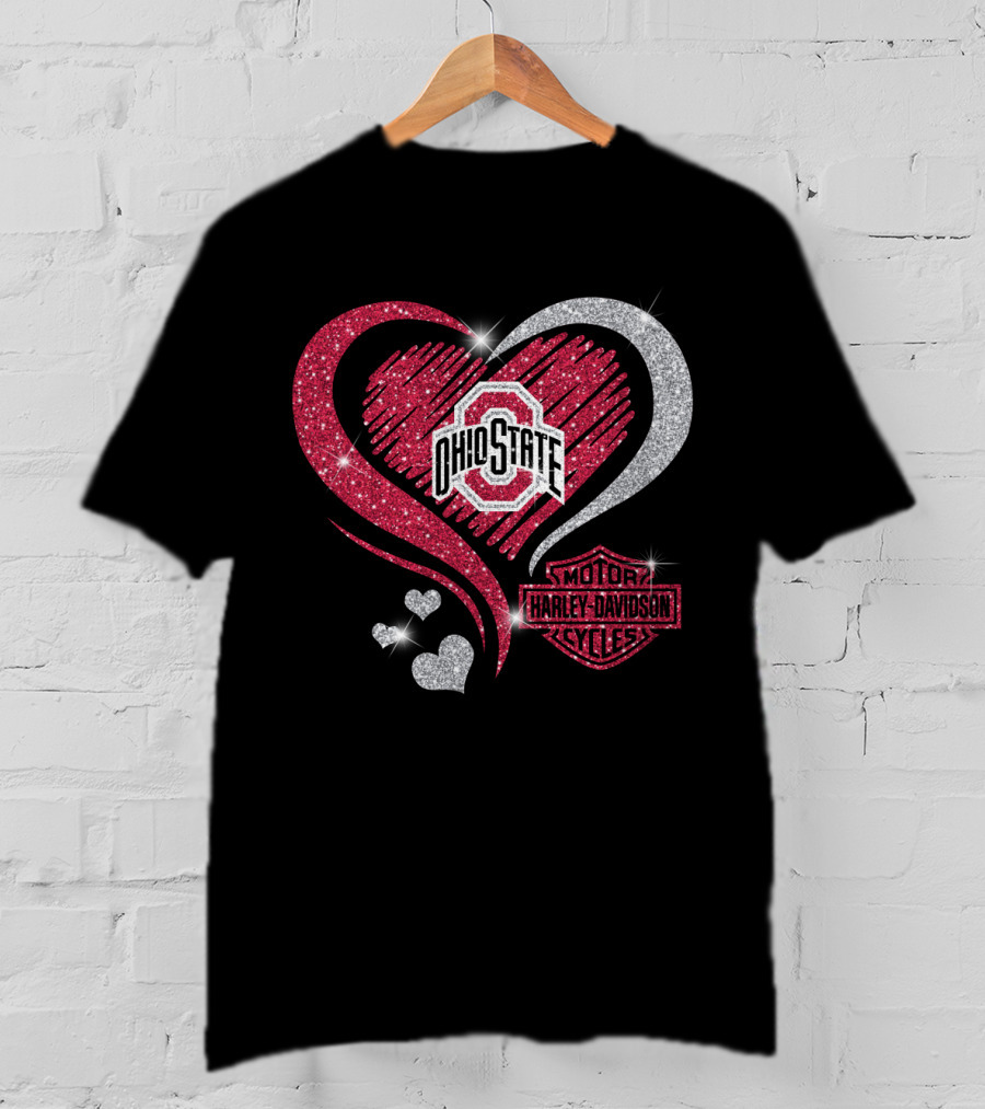 Ohio State Buckeyes Harley Davidson Heart T-Shirt